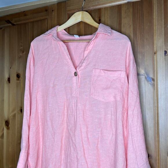 Old Navy Linen Blend Popover Collared Blouse Shirt Women’s Medium Orange Beachy - Picture 3 of 8
